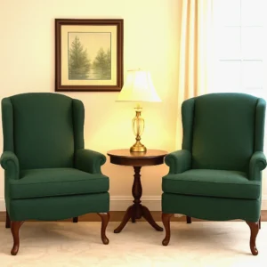 Hunter Green Vintage Queen Anne Wingback Chairs